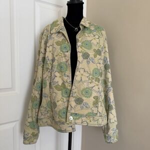 VTG Susan Bristol Women's Floral Multicolor Denim Jacket Beads (XL) Whimsy Bratz
